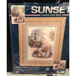 SUNSET Perfect Patio Counted Cross Stitch Kit #13697 Window Flower Plants